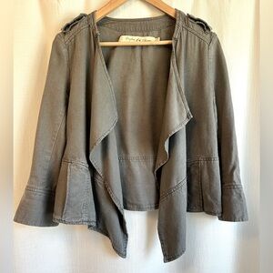 Anthropologie Daughters of the Liberation Grey Linen Drape Collar Jacket, XS